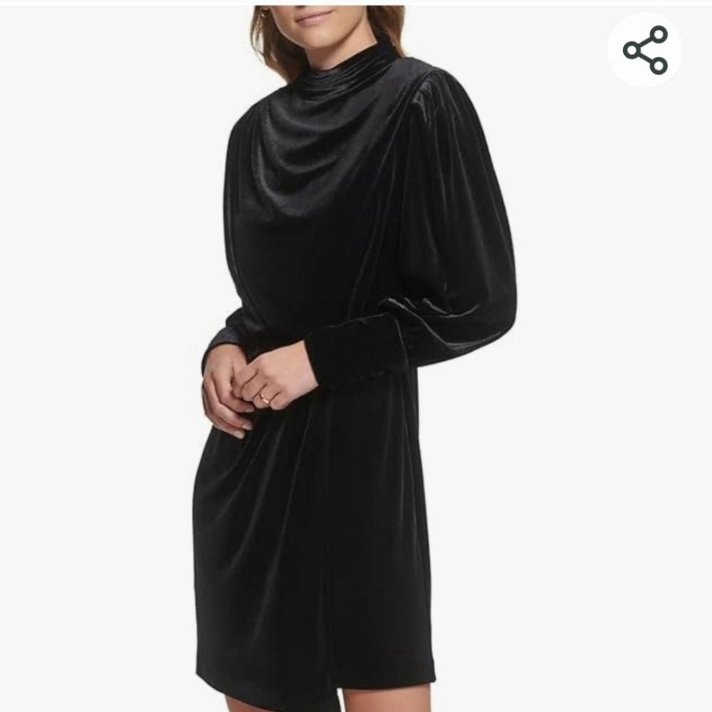 Karl Lagerfeld Velvet Blouson A-Line Dress In Forest Green